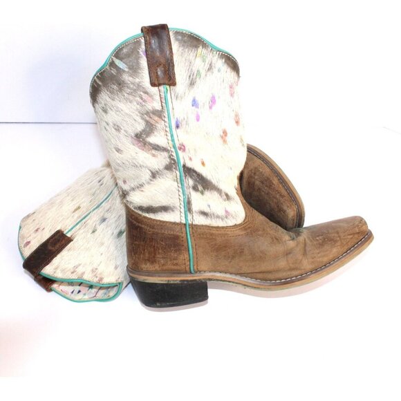 Dan Post Youth Size 6D Brown Leather and Fur Unisex Buckaroo Cowboy Boots - Picture 11 of 12